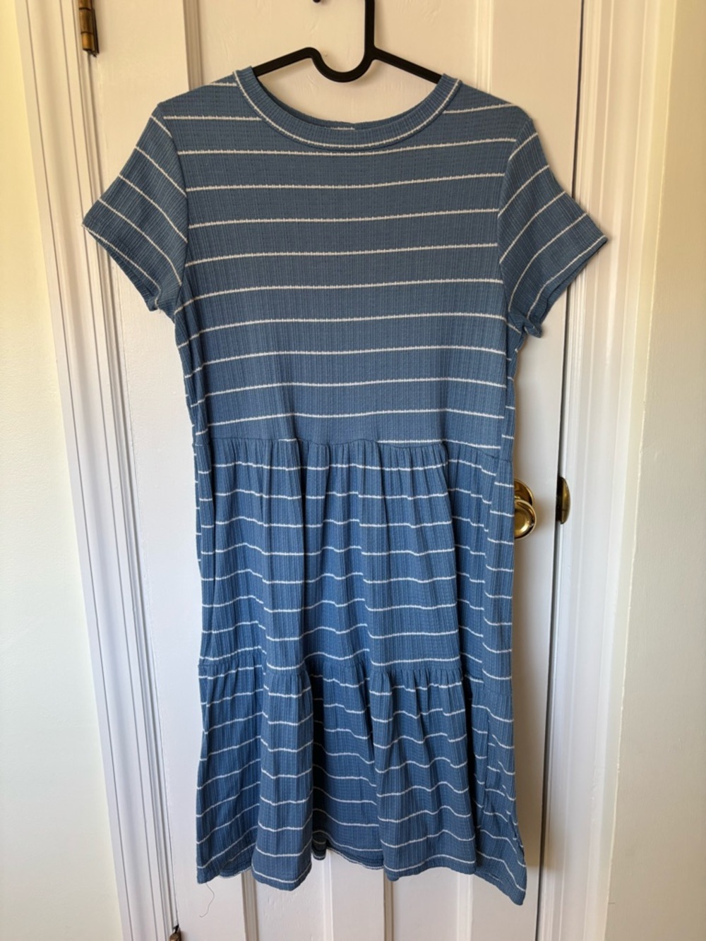 See You Monday Blue and White Striped Tiered Girls' Dress